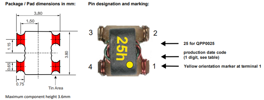 Technische Zeichnung - Qorvo QPP0025 5 MHz bis 1,218 GHz Baluns